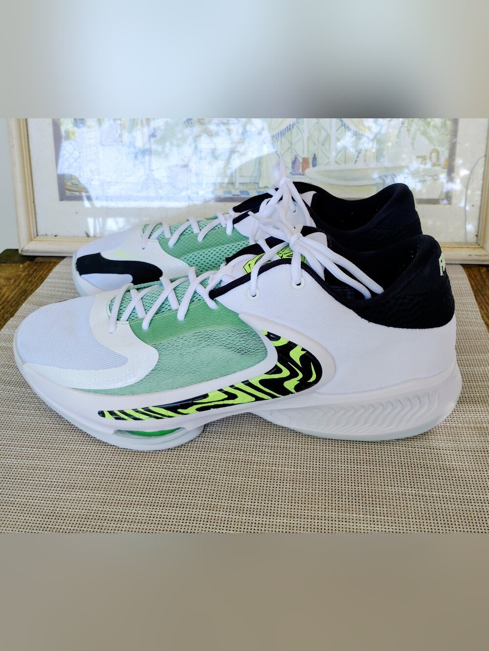 Nike "Zoom Freak 4" 'Greek Coastline' White/Barely Volt/Black Sneakers. Size 15.
